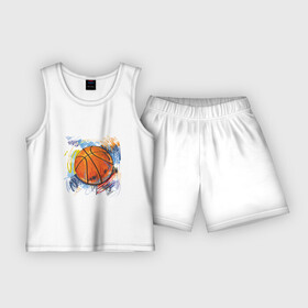 Детская пижама с шортами хлопок с принтом Баскетбольный мяч в штрихах в Екатеринбурге,  |  | Тематика изображения на принте: баскетбол | стилизация | штрихи