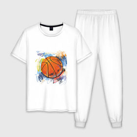 Мужская пижама хлопок с принтом Баскетбольный мяч в штрихах в Екатеринбурге, 100% хлопок | брюки и футболка прямого кроя, без карманов, на брюках мягкая резинка на поясе и по низу штанин
 | баскетбол | стилизация | штрихи