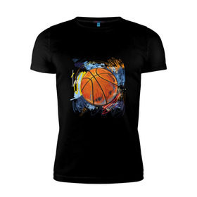 Мужская футболка премиум с принтом Баскетбольный мяч в штрихах в Екатеринбурге, 92% хлопок, 8% лайкра | приталенный силуэт, круглый вырез ворота, длина до линии бедра, короткий рукав | баскетбол | стилизация | штрихи