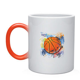 Кружка хамелеон с принтом Баскетбольный мяч в штрихах в Екатеринбурге, керамика | меняет цвет при нагревании, емкость 330 мл | Тематика изображения на принте: баскетбол | стилизация | штрихи