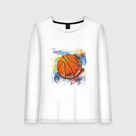 Женский лонгслив хлопок с принтом Баскетбольный мяч в штрихах в Екатеринбурге, 100% хлопок |  | Тематика изображения на принте: баскетбол | стилизация | штрихи