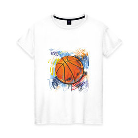 Женская футболка хлопок с принтом Баскетбольный мяч в штрихах в Екатеринбурге, 100% хлопок | прямой крой, круглый вырез горловины, длина до линии бедер, слегка спущенное плечо | баскетбол | стилизация | штрихи
