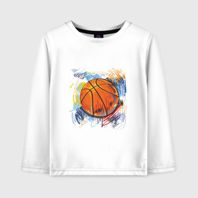 Детский лонгслив хлопок с принтом Баскетбольный мяч в штрихах в Екатеринбурге, 100% хлопок | круглый вырез горловины, полуприлегающий силуэт, длина до линии бедер | Тематика изображения на принте: баскетбол | стилизация | штрихи