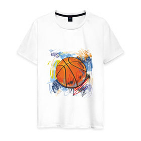 Мужская футболка хлопок с принтом Баскетбольный мяч в штрихах в Екатеринбурге, 100% хлопок | прямой крой, круглый вырез горловины, длина до линии бедер, слегка спущенное плечо. | баскетбол | стилизация | штрихи