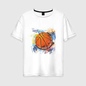 Женская футболка хлопок Oversize с принтом Баскетбольный мяч в штрихах в Екатеринбурге, 100% хлопок | свободный крой, круглый ворот, спущенный рукав, длина до линии бедер
 | баскетбол | стилизация | штрихи