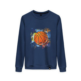 Женский свитшот хлопок с принтом Баскетбольный мяч в штрихах в Екатеринбурге, 100% хлопок | прямой крой, круглый вырез, на манжетах и по низу широкая трикотажная резинка  | баскетбол | стилизация | штрихи