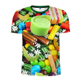 Мужская футболка 3D спортивная с принтом Сладости в Екатеринбурге, 100% полиэстер с улучшенными характеристиками | приталенный силуэт, круглая горловина, широкие плечи, сужается к линии бедра | вкуснотища | вкусняшки | глазурь | жевачка | карамель | карамельки | конфетки | конфеты | леденец | мармеладки | сахар | сладости