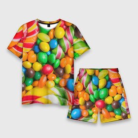 Мужской костюм с шортами 3D с принтом Сладкоежка в Екатеринбурге,  |  | вкуснотища | вкусняшки | глазурь | жевачка | карамель | карамельки | конфетки | конфеты | леденец | мармеладки | сахар | сладости