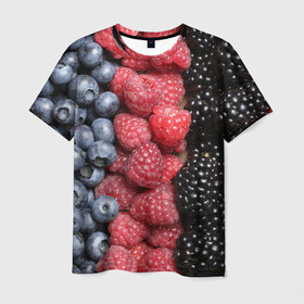 Мужская футболка 3D с принтом Сочные ягоды в Екатеринбурге, 100% полиэфир | прямой крой, круглый вырез горловины, длина до линии бедер | богатый урожай | брусника | ерга | земляника | клубника | клюква | малина | морожка | облепиха | рябина | смородина | сок | сочные плоды | фрукты | черника | черноплодка | шиповник | ягоды