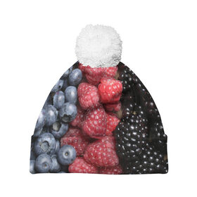 Шапка 3D c помпоном с принтом Сочные ягоды в Екатеринбурге, 100% полиэстер | универсальный размер, печать по всей поверхности изделия | богатый урожай | брусника | ерга | земляника | клубника | клюква | малина | морожка | облепиха | рябина | смородина | сок | сочные плоды | фрукты | черника | черноплодка | шиповник | ягоды