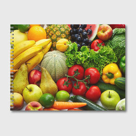Альбом для рисования с принтом Богатый урожай в Екатеринбурге, 100% бумага
 | матовая бумага, плотность 200 мг. | Тематика изображения на принте: апельсин | баклажан | банан | богатый урожай | виноград | горох | еда | кабачок | капуста | картофель | лимон | морковь | овощи | огурец | перец | персик | помидор | слива | сочные плоды | томат | тыква