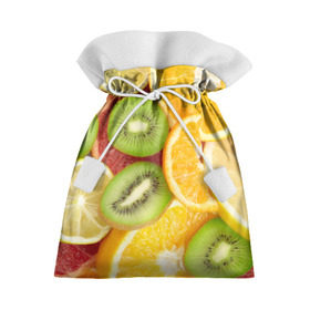 Подарочный 3D мешок с принтом Сочные фрукты в Екатеринбурге, 100% полиэстер | Размер: 29*39 см | Тематика изображения на принте: апельсин | грейпфрут | десерт | дольки | киви | кусочки фруктов | лайм | лимон | разрез | сечение | фреш | фрукты | цитрусовые