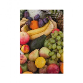 Обложка для паспорта матовая кожа с принтом Спелые фрукты в Екатеринбурге, натуральная матовая кожа | размер 19,3 х 13,7 см; прозрачные пластиковые крепления | Тематика изображения на принте: ананас | арбуз | банан | богатый урожай | виноград | горох | груша | еда | капуста | картофель | лук | морковь | овощи | огурец | перец | персик | слива | сочные плоды | томат | фасоль | фрукты | яблоко