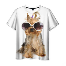 Мужская футболка 3D с принтом Модница в Екатеринбурге, 100% полиэфир | прямой крой, круглый вырез горловины, длина до линии бедер | fashion | животное | красавица | лучший друг | модница | няша | очки | причёска | собака | собачка | щенок | щеночек