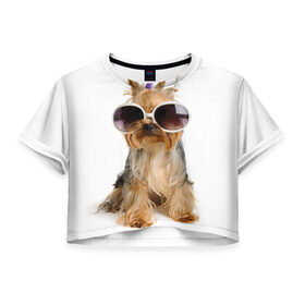 Женская футболка 3D укороченная с принтом Модница в Екатеринбурге, 100% полиэстер | круглая горловина, длина футболки до линии талии, рукава с отворотами | fashion | животное | красавица | лучший друг | модница | няша | очки | причёска | собака | собачка | щенок | щеночек