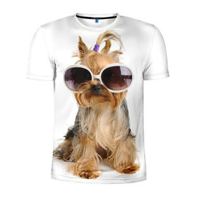 Мужская футболка 3D спортивная с принтом Модница в Екатеринбурге, 100% полиэстер с улучшенными характеристиками | приталенный силуэт, круглая горловина, широкие плечи, сужается к линии бедра | Тематика изображения на принте: fashion | животное | красавица | лучший друг | модница | няша | очки | причёска | собака | собачка | щенок | щеночек