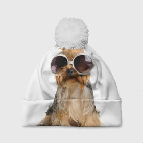Шапка 3D c помпоном с принтом Модница в Екатеринбурге, 100% полиэстер | универсальный размер, печать по всей поверхности изделия | fashion | животное | красавица | лучший друг | модница | няша | очки | причёска | собака | собачка | щенок | щеночек