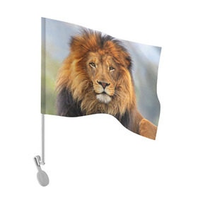 Флаг для автомобиля с принтом Красавец лев в Екатеринбурге, 100% полиэстер | Размер: 30*21 см | Тематика изображения на принте: lion | грива | дикая кошка | добыча | животное | зверь | клыки | когти | король джунглей | лев | мясо | хищник | царь зверей