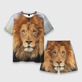 Мужской костюм с шортами 3D с принтом Красавец лев в Екатеринбурге,  |  | lion | грива | дикая кошка | добыча | животное | зверь | клыки | когти | король джунглей | лев | мясо | хищник | царь зверей