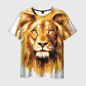 Мужская футболка 3D с принтом Король джунглей в Екатеринбурге, 100% полиэфир | прямой крой, круглый вырез горловины, длина до линии бедер | lion | грива | дикая кошка | добыча | животное | зверь | искусство | картина | клыки | когти | король джунглей | лев | макет | мясо | набросок | портрет | хищник | царь зверей | эскиз
