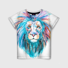Детская футболка 3D с принтом Живописный лев в Екатеринбурге, 100% гипоаллергенный полиэфир | прямой крой, круглый вырез горловины, длина до линии бедер, чуть спущенное плечо, ткань немного тянется | lion | грива | дикая кошка | добыча | животное | зверь | искусство | картина | клыки | когти | король джунглей | лев | макет | мясо | набросок | портрет | хищник | царь зверей | эскиз