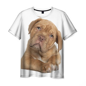 Мужская футболка 3D с принтом Грустный щенок в Екатеринбурге, 100% полиэфир | прямой крой, круглый вырез горловины, длина до линии бедер | животное | лучший друг | милаха | няша | собака | собачка | щенок | щеночек