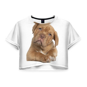 Женская футболка 3D укороченная с принтом Грустный щенок в Екатеринбурге, 100% полиэстер | круглая горловина, длина футболки до линии талии, рукава с отворотами | Тематика изображения на принте: животное | лучший друг | милаха | няша | собака | собачка | щенок | щеночек