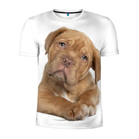 Мужская футболка 3D спортивная с принтом Грустный щенок в Екатеринбурге, 100% полиэстер с улучшенными характеристиками | приталенный силуэт, круглая горловина, широкие плечи, сужается к линии бедра | Тематика изображения на принте: животное | лучший друг | милаха | няша | собака | собачка | щенок | щеночек