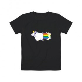 Детская футболка хлопок с принтом Радужный Единорожек в Екатеринбурге, 100% хлопок | круглый вырез горловины, полуприлегающий силуэт, длина до линии бедер | Тематика изображения на принте: единорог | лошадь | радуга