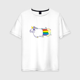 Женская футболка хлопок Oversize с принтом Радужный Единорожек в Екатеринбурге, 100% хлопок | свободный крой, круглый ворот, спущенный рукав, длина до линии бедер
 | единорог | лошадь | радуга