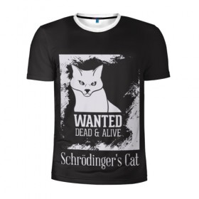 Мужская футболка 3D спортивная с принтом Wanted Cat в Екатеринбурге, 100% полиэстер с улучшенными характеристиками | приталенный силуэт, круглая горловина, широкие плечи, сужается к линии бедра | белое | котик | кошка | надписи | новинки | прикольные | рисунок | черное