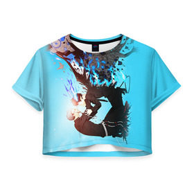 Женская футболка 3D укороченная с принтом Blue Exorcist в Екатеринбурге, 100% полиэстер | круглая горловина, длина футболки до линии талии, рукава с отворотами | anime | ao no exorcist | экзорцист
