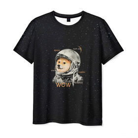 Мужская футболка 3D с принтом Doge в Екатеринбурге, 100% полиэфир | прямой крой, круглый вырез горловины, длина до линии бедер | dog | doge | mem | memes | space | wow | доге | космос | мемы | собака