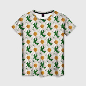 Женская футболка 3D с принтом Ромашки в Екатеринбурге, 100% полиэфир ( синтетическое хлопкоподобное полотно) | прямой крой, круглый вырез горловины, длина до линии бедер | лето | природа | цветы