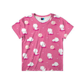 Детская футболка 3D с принтом Котики в Екатеринбурге, 100% гипоаллергенный полиэфир | прямой крой, круглый вырез горловины, длина до линии бедер, чуть спущенное плечо, ткань немного тянется | дети | детское | животные | кот | коты | кошка | милый | паттерн | розовый