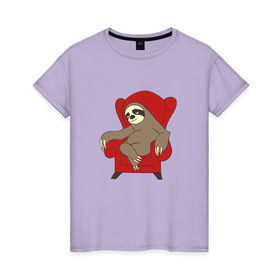 Женская футболка хлопок с принтом Ленивец в Екатеринбурге, 100% хлопок | прямой крой, круглый вырез горловины, длина до линии бедер, слегка спущенное плечо | крутой | ленивец | лень
