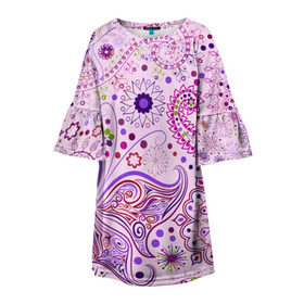 Детское платье 3D с принтом Lady Butterfly в Екатеринбурге, 100% полиэстер | прямой силуэт, чуть расширенный к низу. Круглая горловина, на рукавах — воланы | Тематика изображения на принте: винтаж | воздушный | индийские | кружева | новинки | узор | цветок | цветочный | этнические