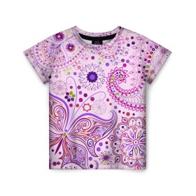 Детская футболка 3D с принтом Lady Butterfly в Екатеринбурге, 100% гипоаллергенный полиэфир | прямой крой, круглый вырез горловины, длина до линии бедер, чуть спущенное плечо, ткань немного тянется | винтаж | воздушный | индийские | кружева | новинки | узор | цветок | цветочный | этнические