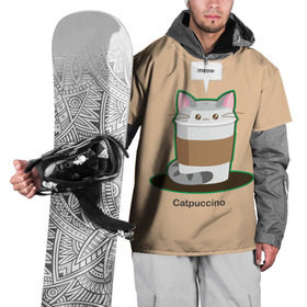 Накидка на куртку 3D с принтом Catpuccino в Екатеринбурге, 100% полиэстер |  | capuccino | cat | catpuccino | meow | капуччино | кот | котпуччино | кофе | мяу | стакан