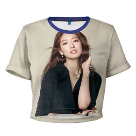 Женская футболка 3D укороченная с принтом Song Hye Kyo в Екатеринбурге, 100% полиэстер | круглая горловина, длина футболки до линии талии, рукава с отворотами | дорама