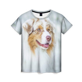 Женская футболка 3D с принтом Друг в Екатеринбурге, 100% полиэфир ( синтетическое хлопкоподобное полотно) | прямой крой, круглый вырез горловины, длина до линии бедер | голова животного | кутёнок | прикольные картинки | собака | щенок