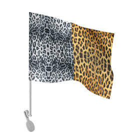 Флаг для автомобиля с принтом Леопард/Снежный Барс в Екатеринбурге, 100% полиэстер | Размер: 30*21 см | textures | барс | животное | леопард | пятна | снежный | текстура | чёрное с белым