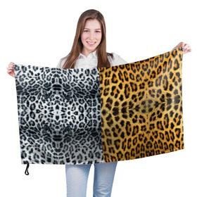 Флаг 3D с принтом Леопард/Снежный Барс в Екатеринбурге, 100% полиэстер | плотность ткани — 95 г/м2, размер — 67 х 109 см. Принт наносится с одной стороны | textures | барс | животное | леопард | пятна | снежный | текстура | чёрное с белым