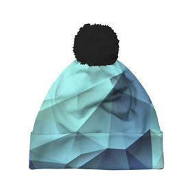 Шапка 3D c помпоном с принтом Polygon blue в Екатеринбурге, 100% полиэстер | универсальный размер, печать по всей поверхности изделия | полигон | текстура