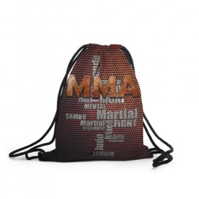 Рюкзак-мешок 3D с принтом MMA в Екатеринбурге, 100% полиэстер | плотность ткани — 200 г/м2, размер — 35 х 45 см; лямки — толстые шнурки, застежка на шнуровке, без карманов и подкладки | judo | mixed | mma | sambo | wrestling