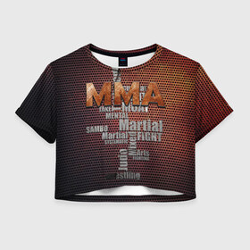 Женская футболка 3D укороченная с принтом MMA в Екатеринбурге, 100% полиэстер | круглая горловина, длина футболки до линии талии, рукава с отворотами | judo | mixed | mma | sambo | wrestling