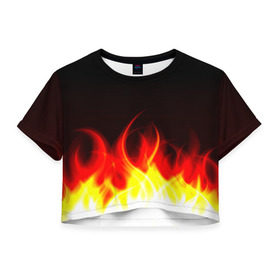 Женская футболка 3D укороченная с принтом Flame в Екатеринбурге, 100% полиэстер | круглая горловина, длина футболки до линии талии, рукава с отворотами | пламя | черный | яркий