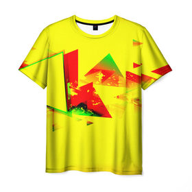 Мужская футболка 3D с принтом Тrible в Екатеринбурге, 100% полиэфир | прямой крой, круглый вырез горловины, длина до линии бедер | геометрия | желтый | треугольник | яркий