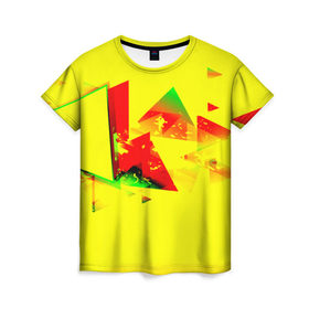 Женская футболка 3D с принтом Тrible в Екатеринбурге, 100% полиэфир ( синтетическое хлопкоподобное полотно) | прямой крой, круглый вырез горловины, длина до линии бедер | геометрия | желтый | треугольник | яркий