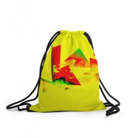 Рюкзак-мешок 3D с принтом Тrible в Екатеринбурге, 100% полиэстер | плотность ткани — 200 г/м2, размер — 35 х 45 см; лямки — толстые шнурки, застежка на шнуровке, без карманов и подкладки | геометрия | желтый | треугольник | яркий